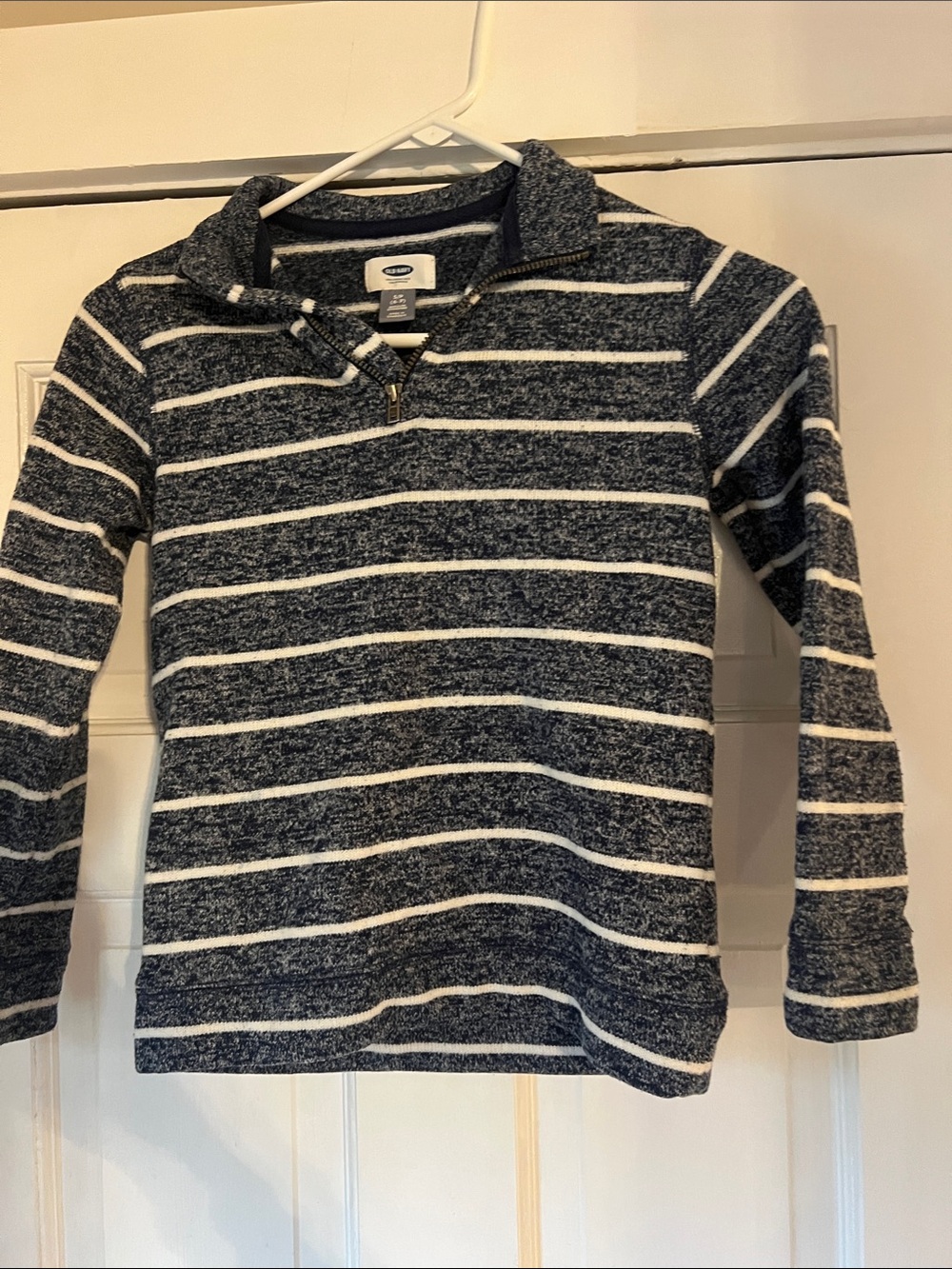 Old Navy Boy’s Navy and White Striped Quarter-Zip Sweater